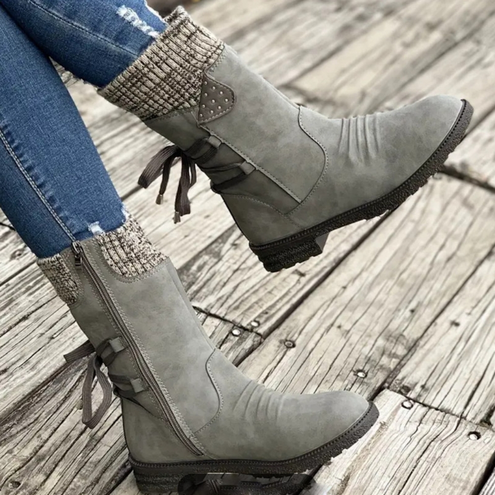 Gray Faux Leather Chelsea Boots w/ Cap Toe Lace up Back Side Zip Closure Size 9
